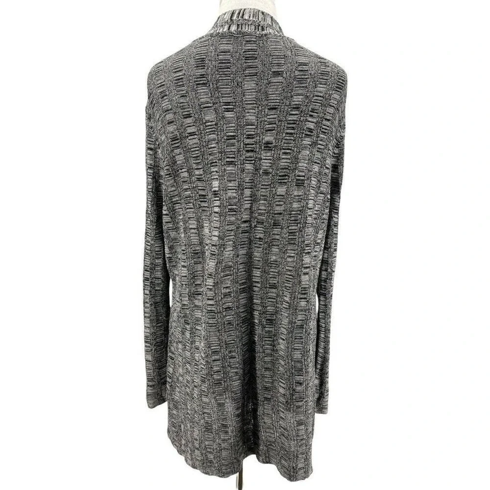 Eileen Fisher Black White Silk Linen Open Front Cardigan Sweater Size Medium